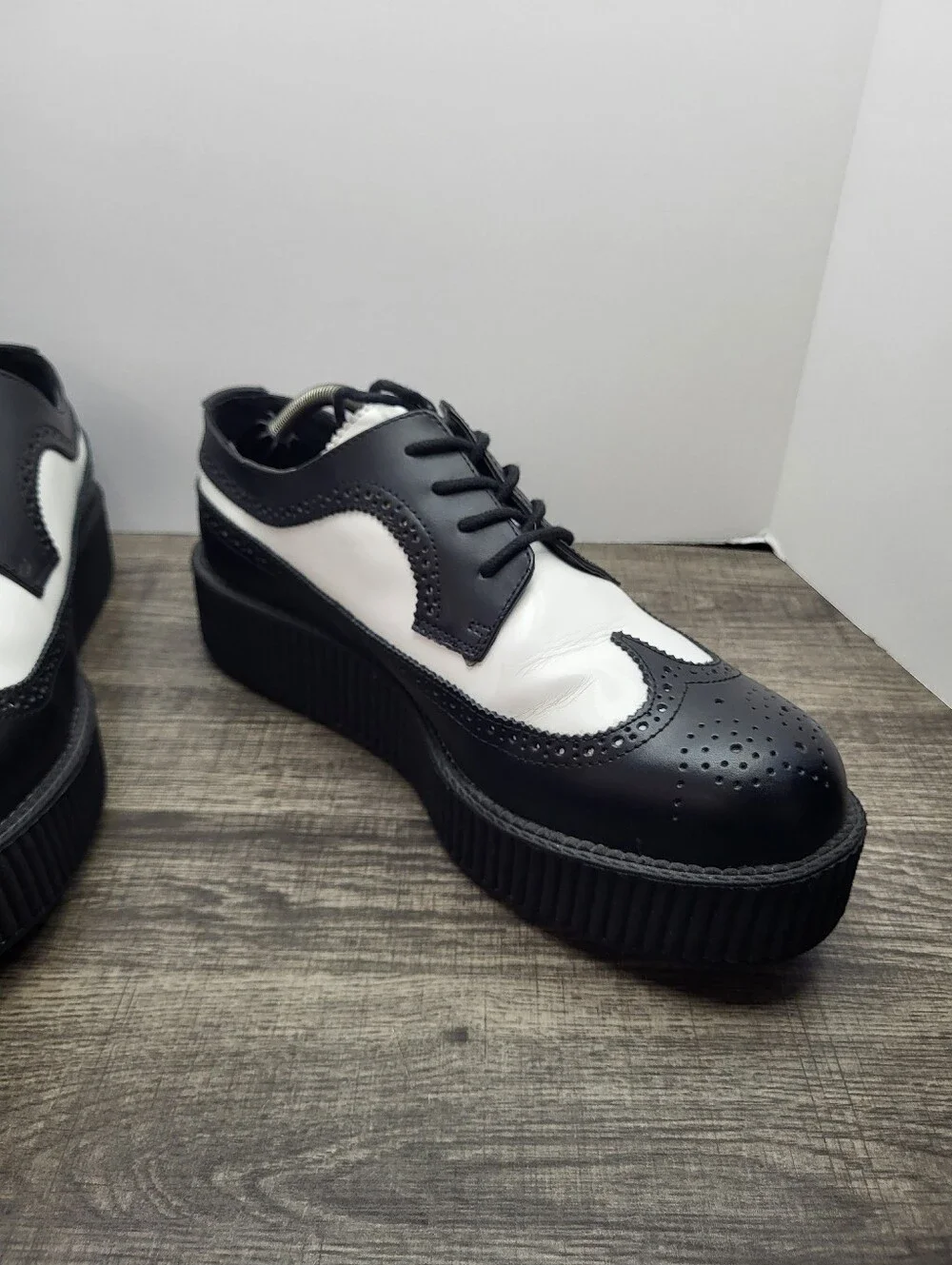 Tuk Creepers Gothic Rockabilly Black White Wingtip Leather Punk Shoes Mens Sz 13